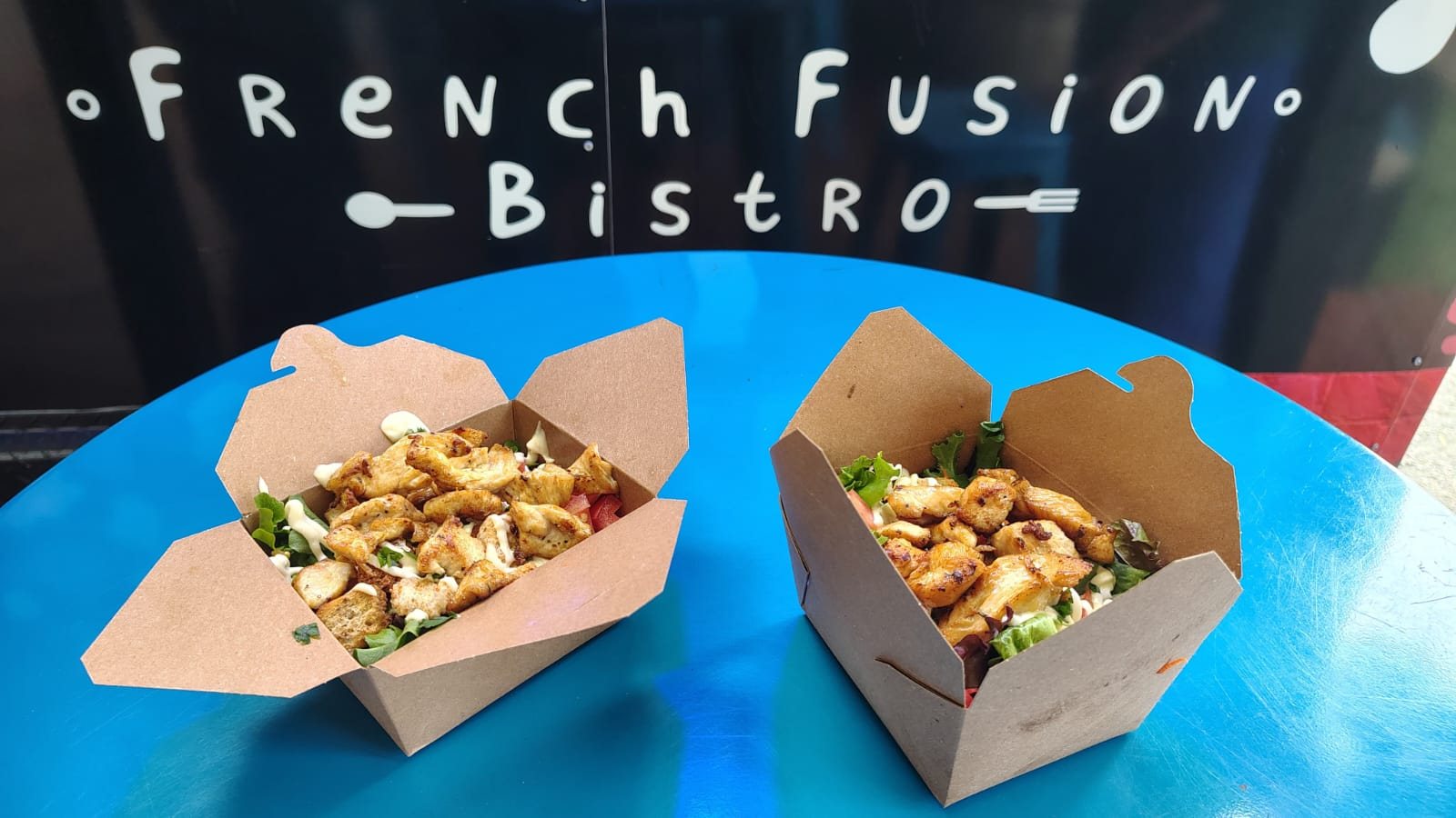 Chicken salad boxes from Chez Leon, part of the meals shared through the community program.